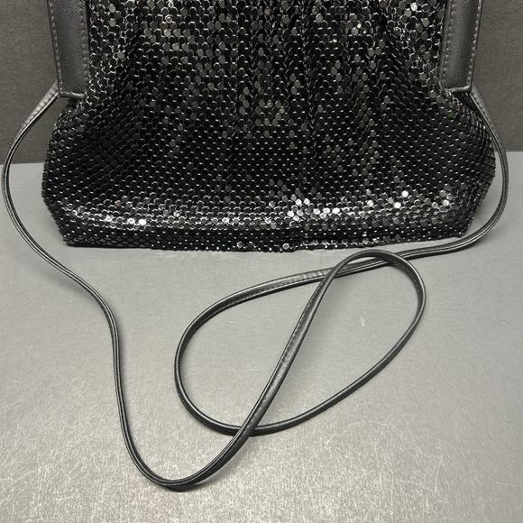Whiting & Davis Crossbody Metal Mesh Shoulder Bag Clutch Evening Black Vintage - Picture 3 of 15